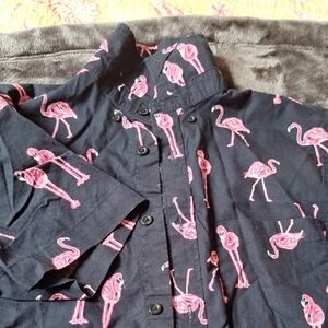 Navy Blue Mens Shirt With Pink Flamingos
